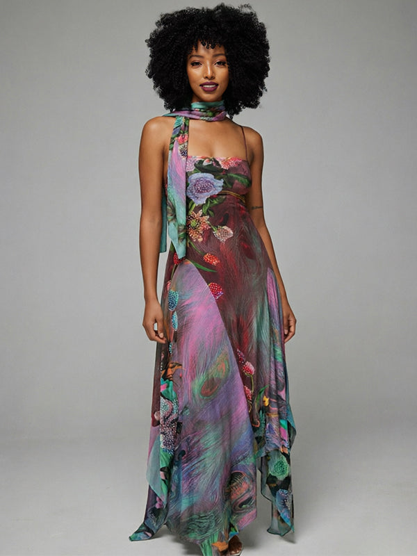 Printed Asymmetric Cami Dress