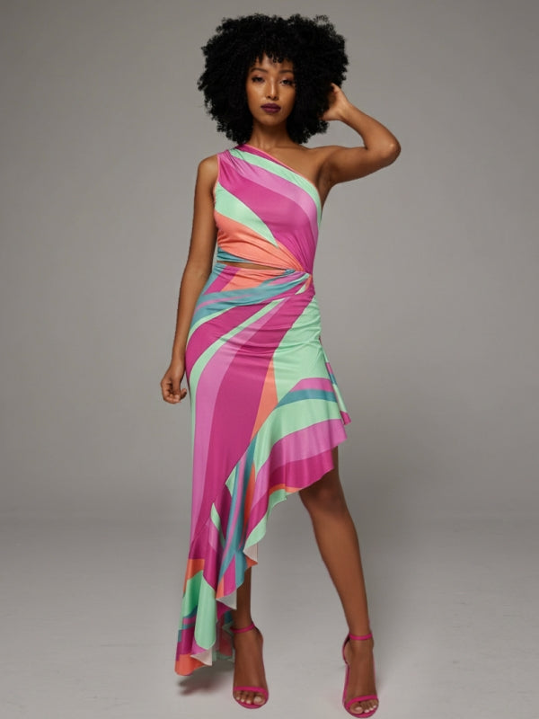 One-Shoulder Cutout Ruffle Dress