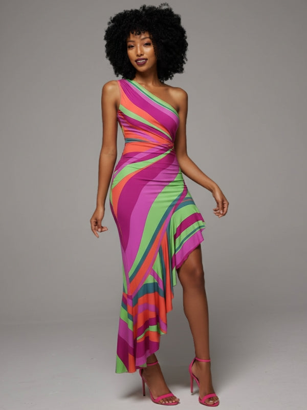 One-Shoulder Cutout Ruffle Dress