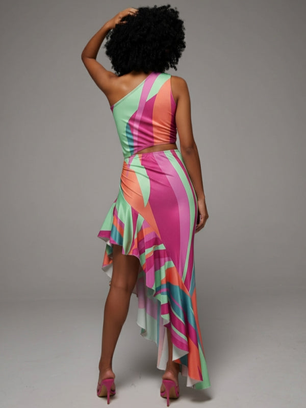One-Shoulder Cutout Ruffle Dress