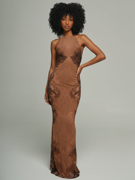 Printed Halter Maxi Dress