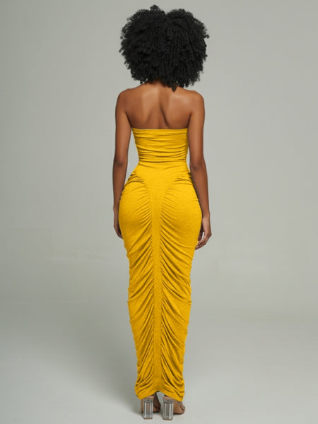 Ruched Combo Strapless Dress