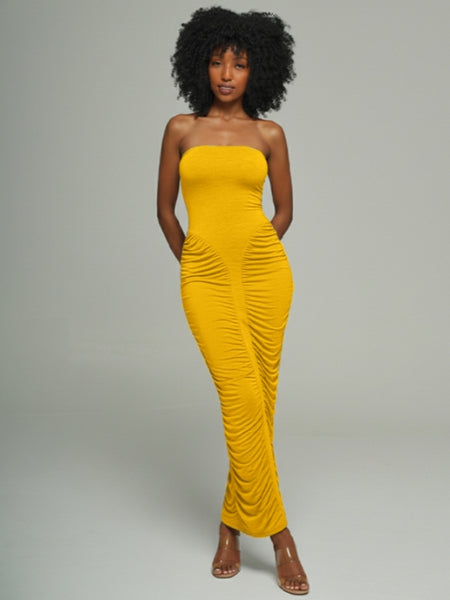 Ruched Combo Strapless Dress