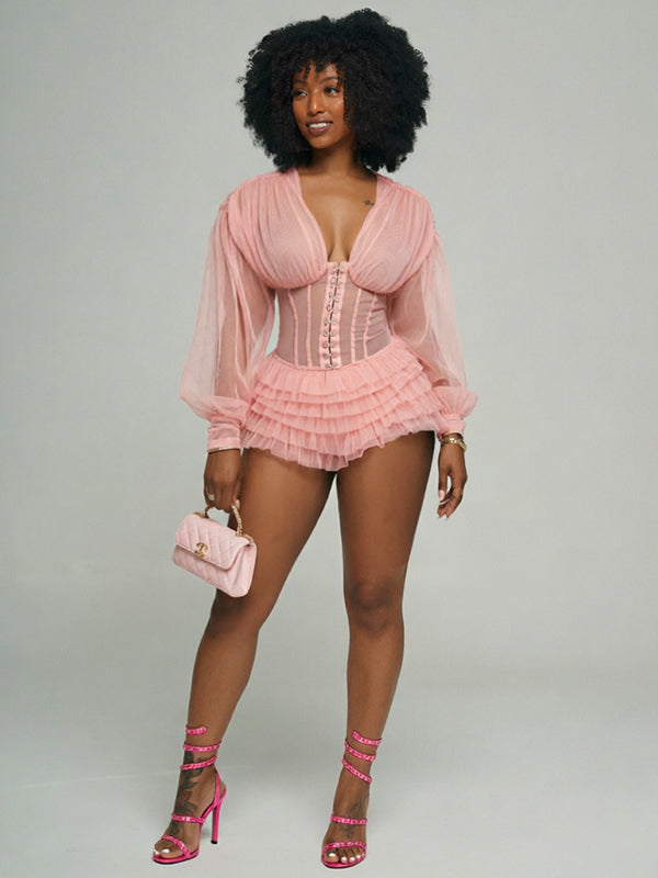 V-Neck Frilled Romper