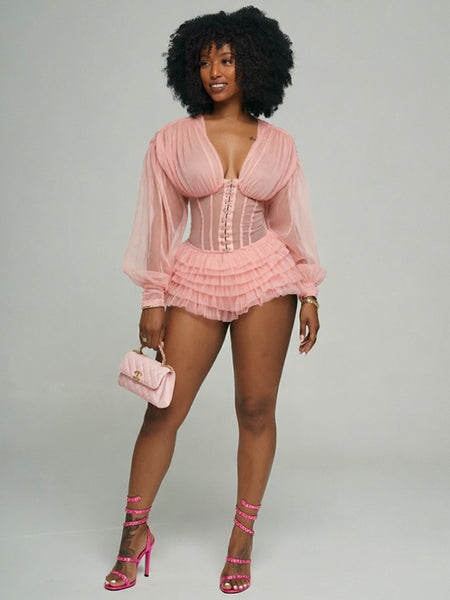 V-Neck Frilled Romper