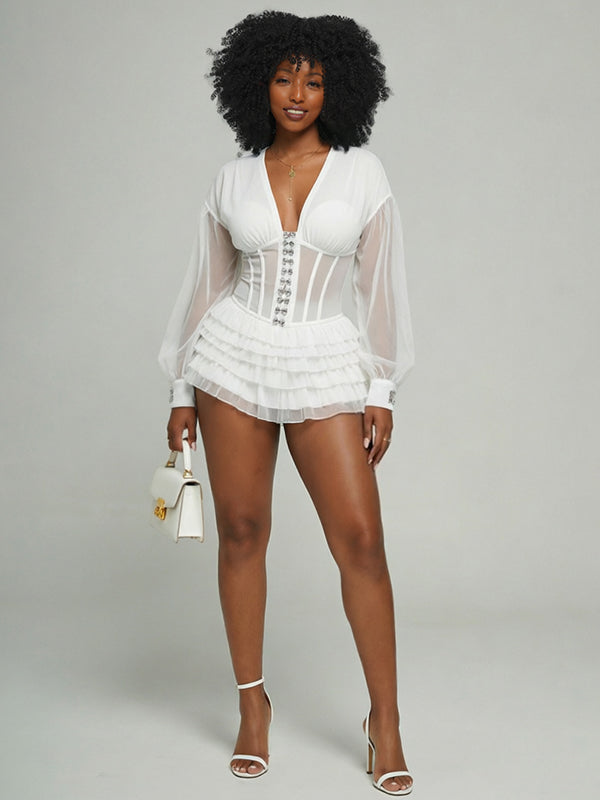 V-Neck Frilled Romper