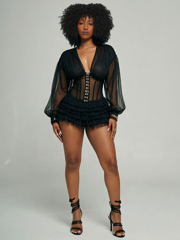 V-Neck Frilled Romper