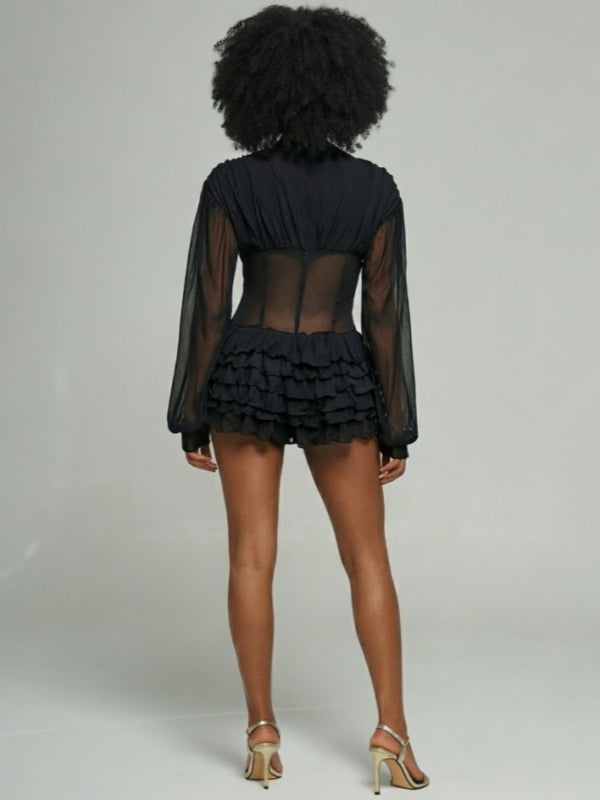 V-Neck Frilled Romper