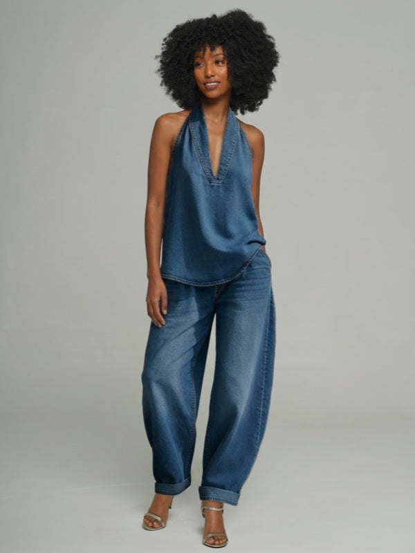 Sleeveless Denim Pants Set