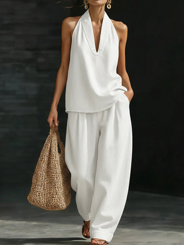 Sleeveless Denim Pants Set