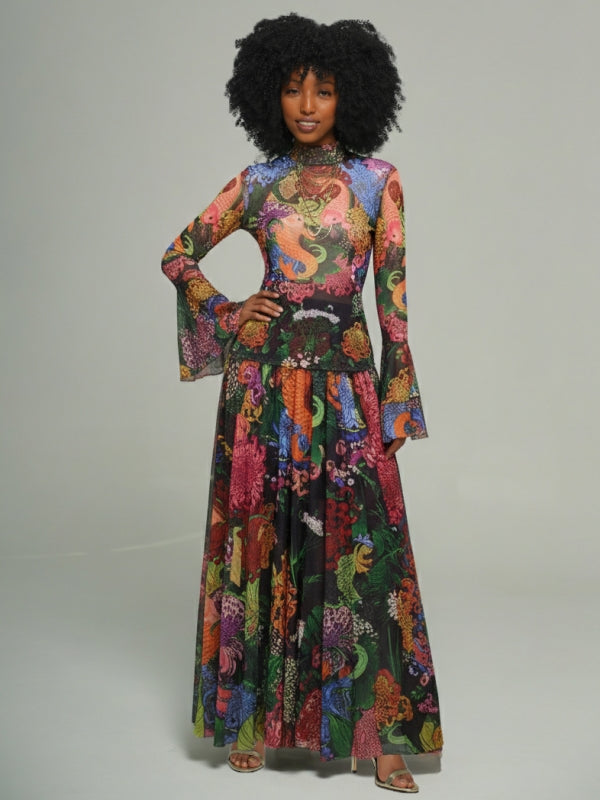 Floral Mock-Neck Top & Skirt Set