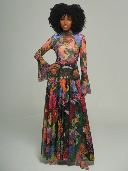 Floral Mock-Neck Top & Skirt Set