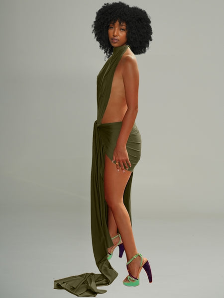 Solid Halter Draped Dress