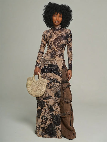 Printed Slit Tunic Top