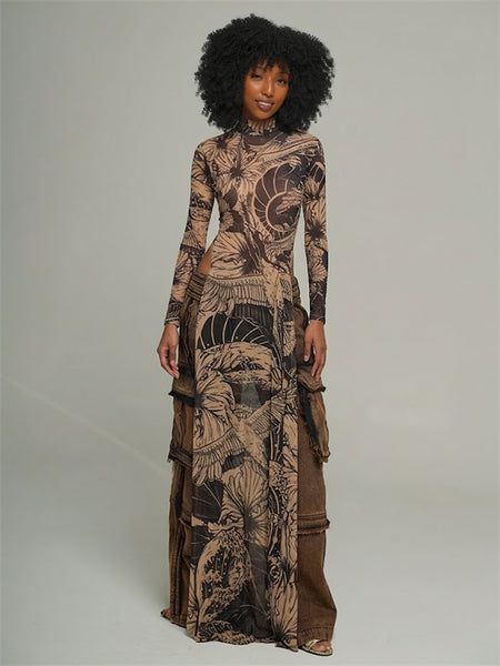 Printed Slit Tunic Top