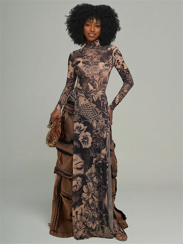 Printed Slit Tunic Top