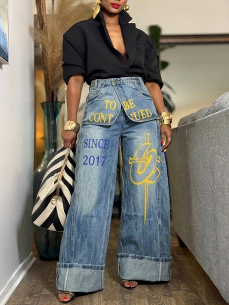 Double-Waist Wide-Leg Jeans