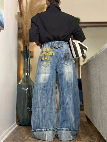 Double-Waist Wide-Leg Jeans