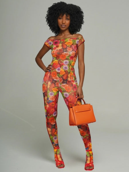Printed Off-Shoulder Top & Pants Set