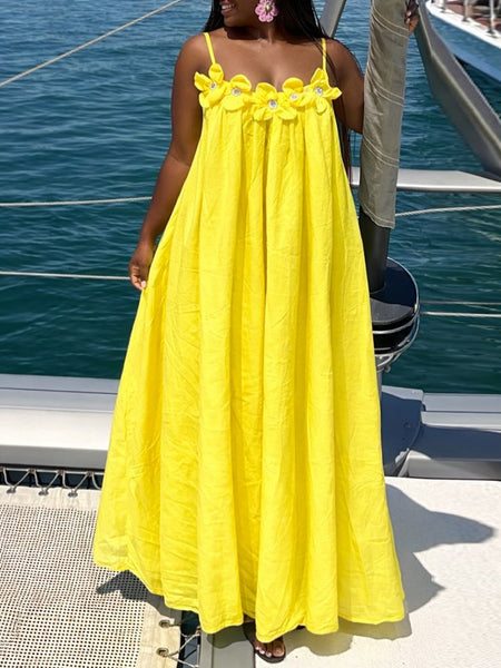 Solid Floral Cami Maxi Dress