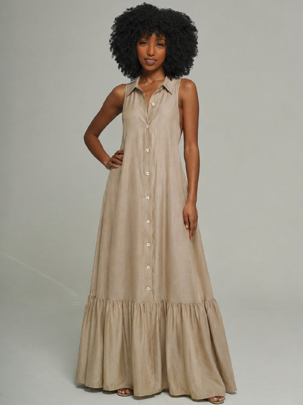 Button-Front Sleeveless Shirt Dress
