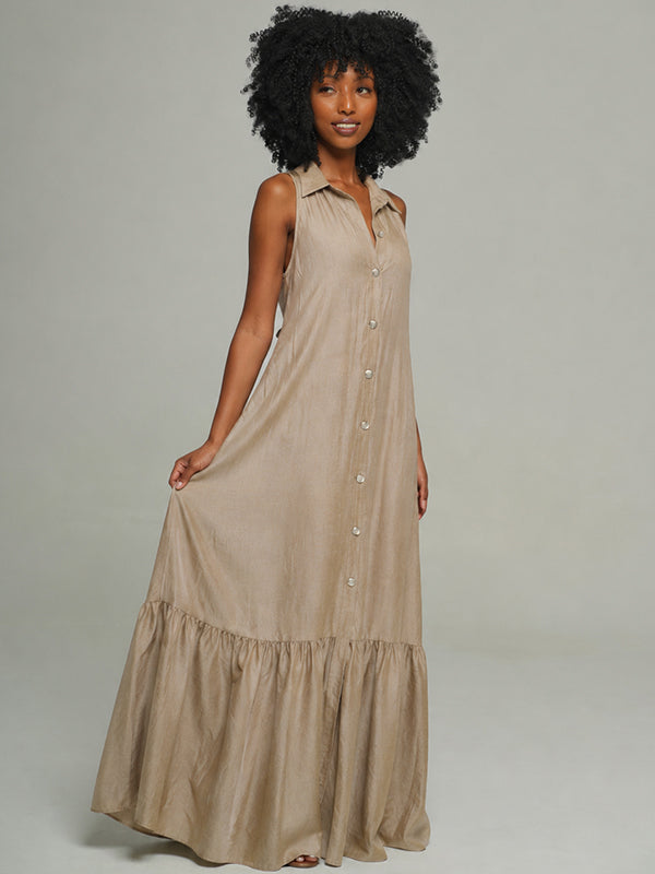 Button-Front Sleeveless Shirt Dress