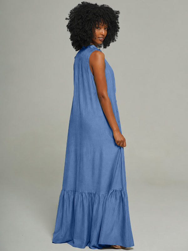 Button-Front Sleeveless Shirt Dress