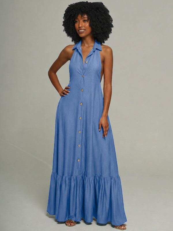 Button-Front Sleeveless Shirt Dress
