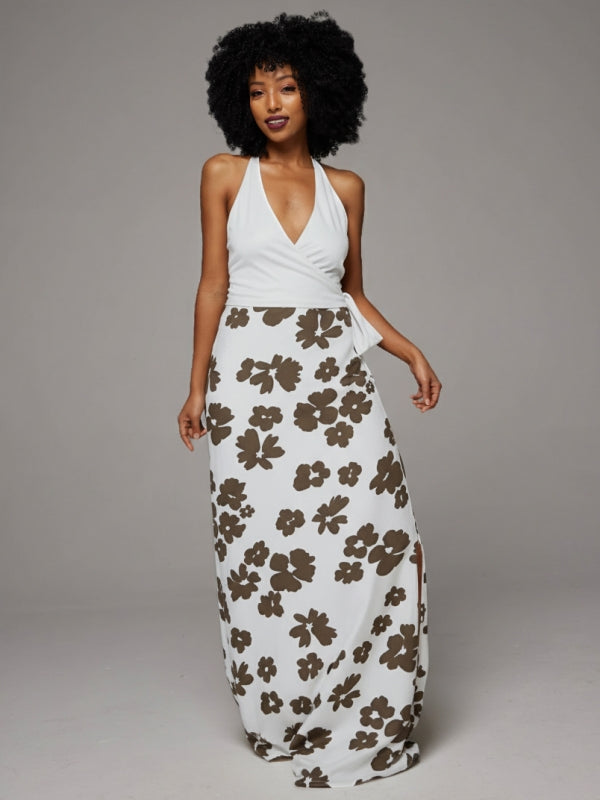 Printed Combo Halter Dress