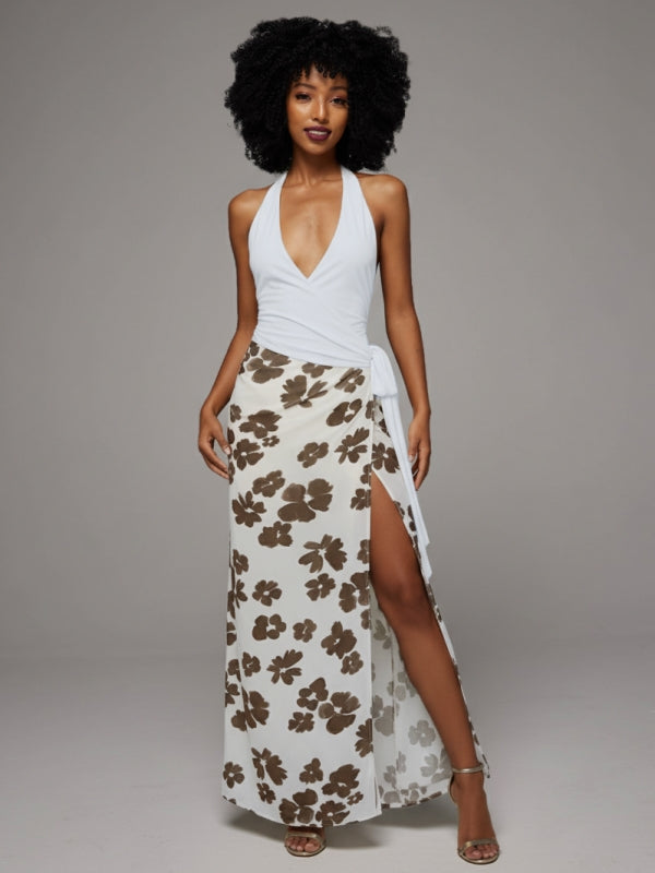 Printed Combo Halter Dress