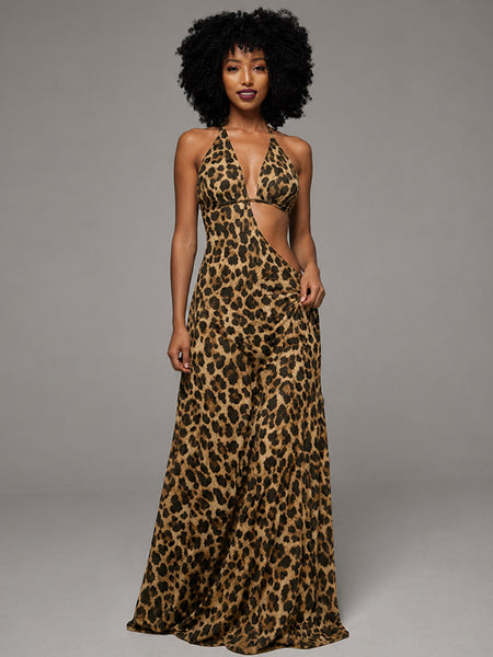 Printed Halter Slit Dress