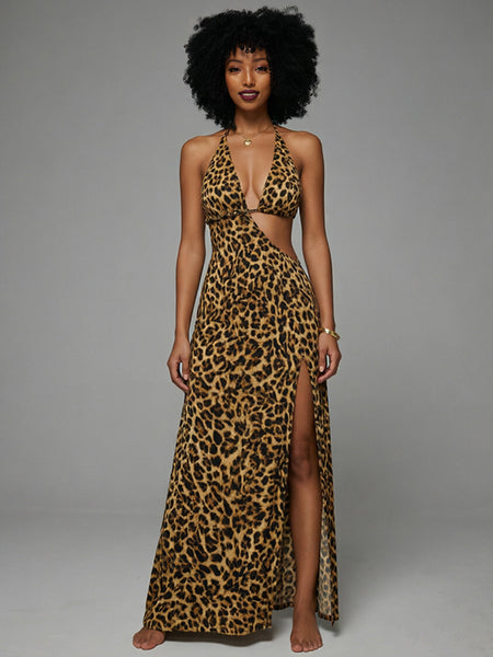 Printed Halter Slit Dress