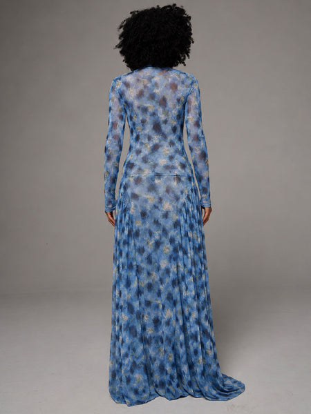 Printed Mock-Neck Maxi Dress