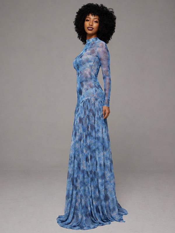 Printed Mock-Neck Maxi Dress