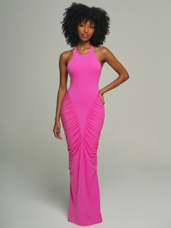 Ruched Combo Halter Dress