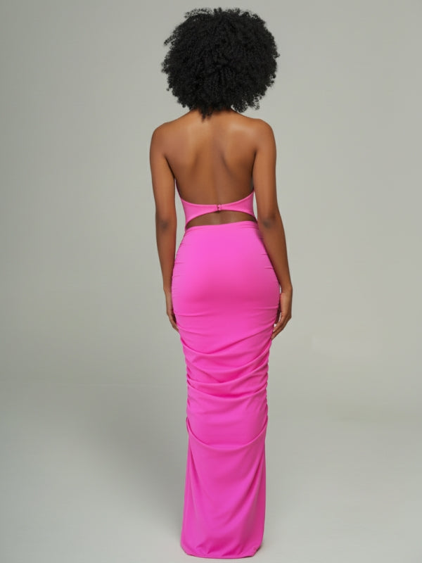 Ruched Combo Halter Dress