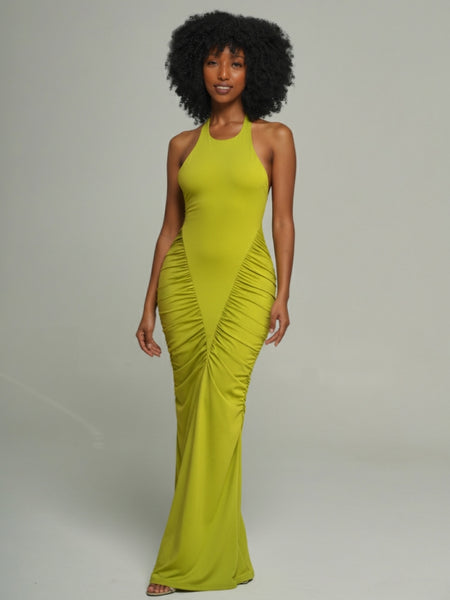 Ruched Combo Halter Dress