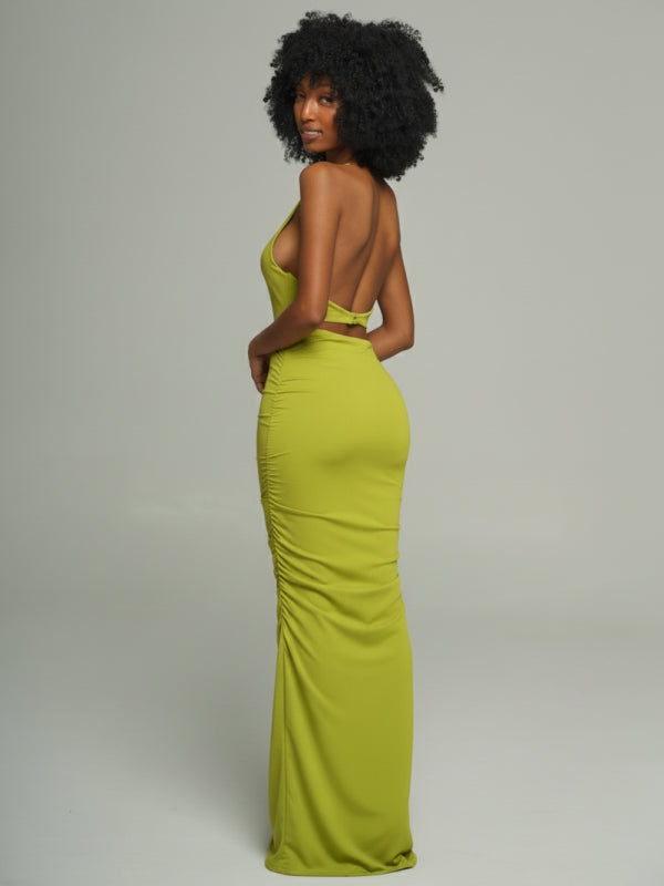 Ruched Combo Halter Dress