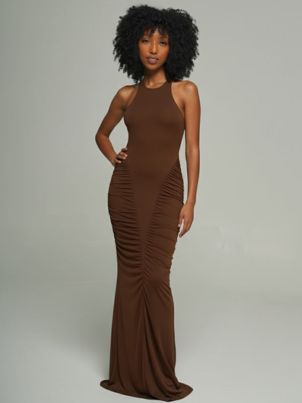 Ruched Combo Halter Dress