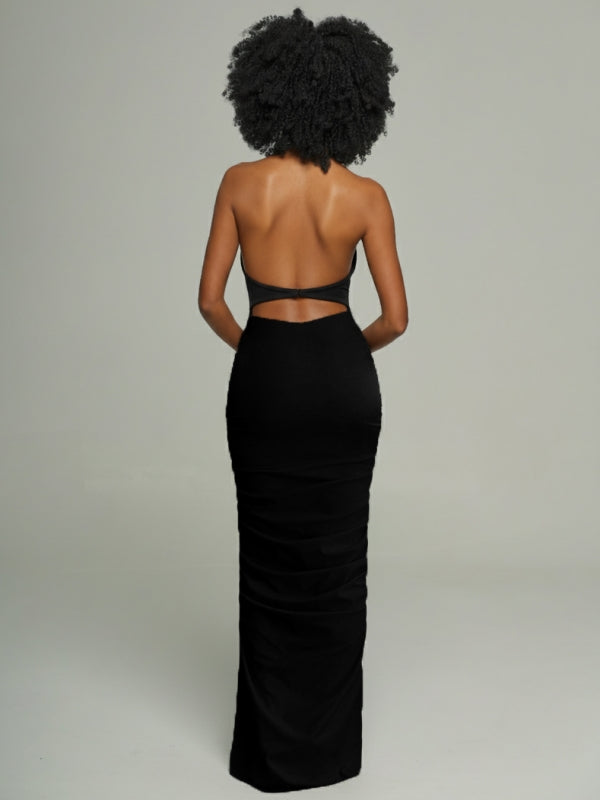 Ruched Combo Halter Dress