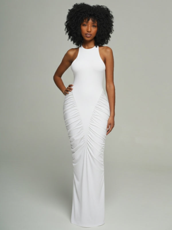 Ruched Combo Halter Dress