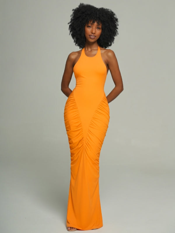 Ruched Combo Halter Dress