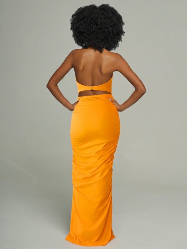 Ruched Combo Halter Dress