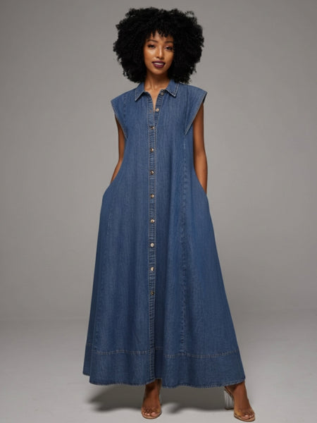 Denim Sleeveless Shirt Dress