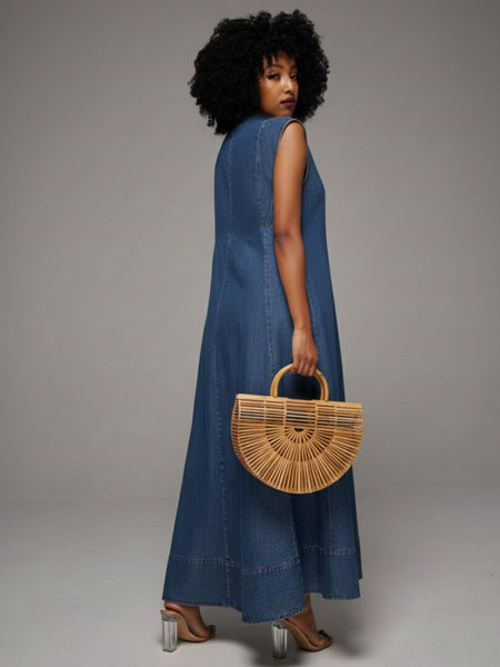 Denim Sleeveless Shirt Dress