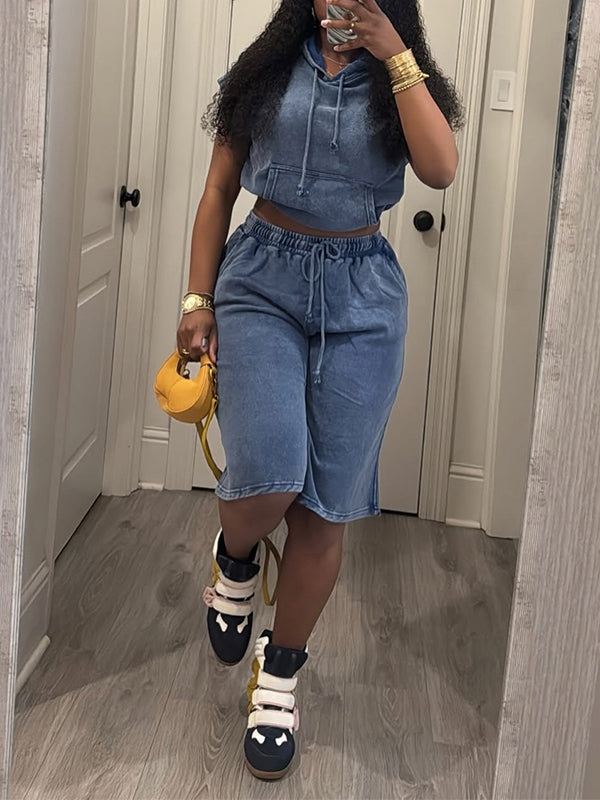 Washed Hoodie & Bermuda Shorts Set