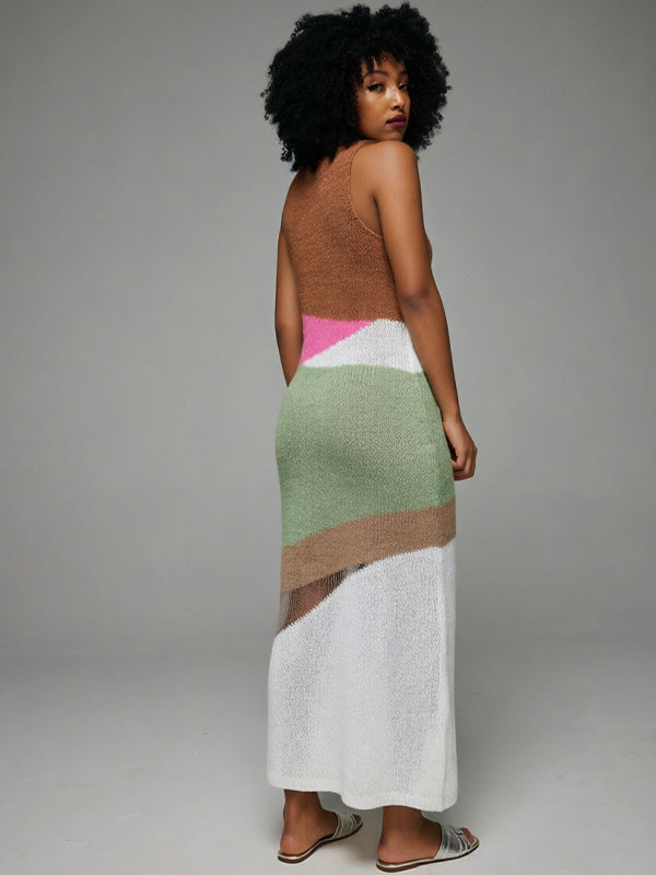 Colorblock Knit Sleeveless Dress