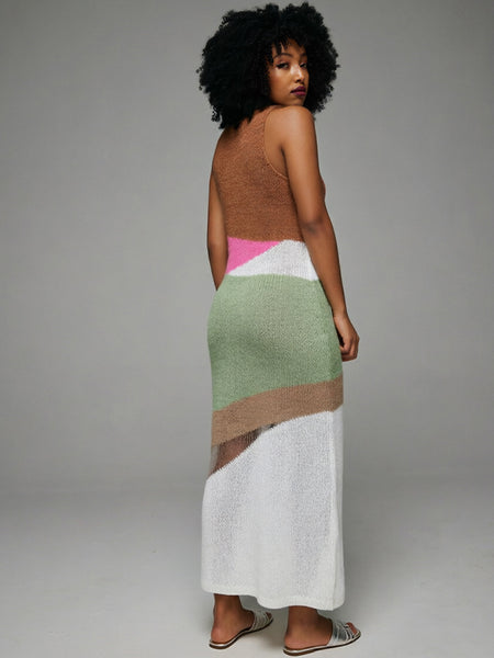 Colorblock Knit Sleeveless Dress