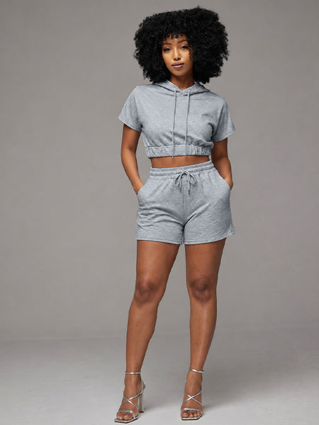 Solid Hoodie & Shorts Set