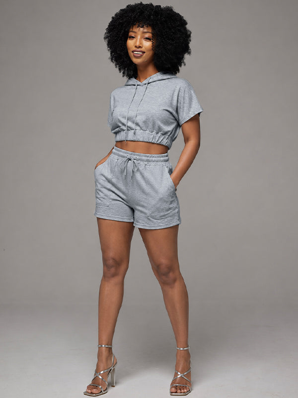 Solid Hoodie & Shorts Set